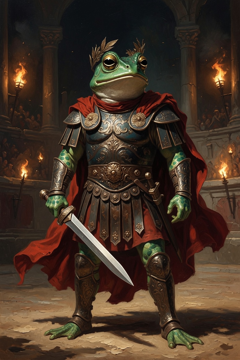Kekius Maximus standing triumphant in the arena