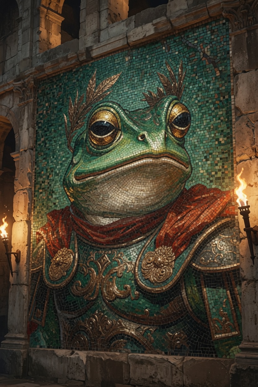 Mosaic mural of Kekius Maximus on Colosseum wall